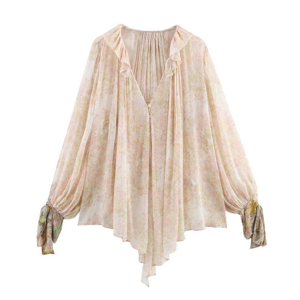 Women's Asym Hem Floral Shirt with Bow Detail