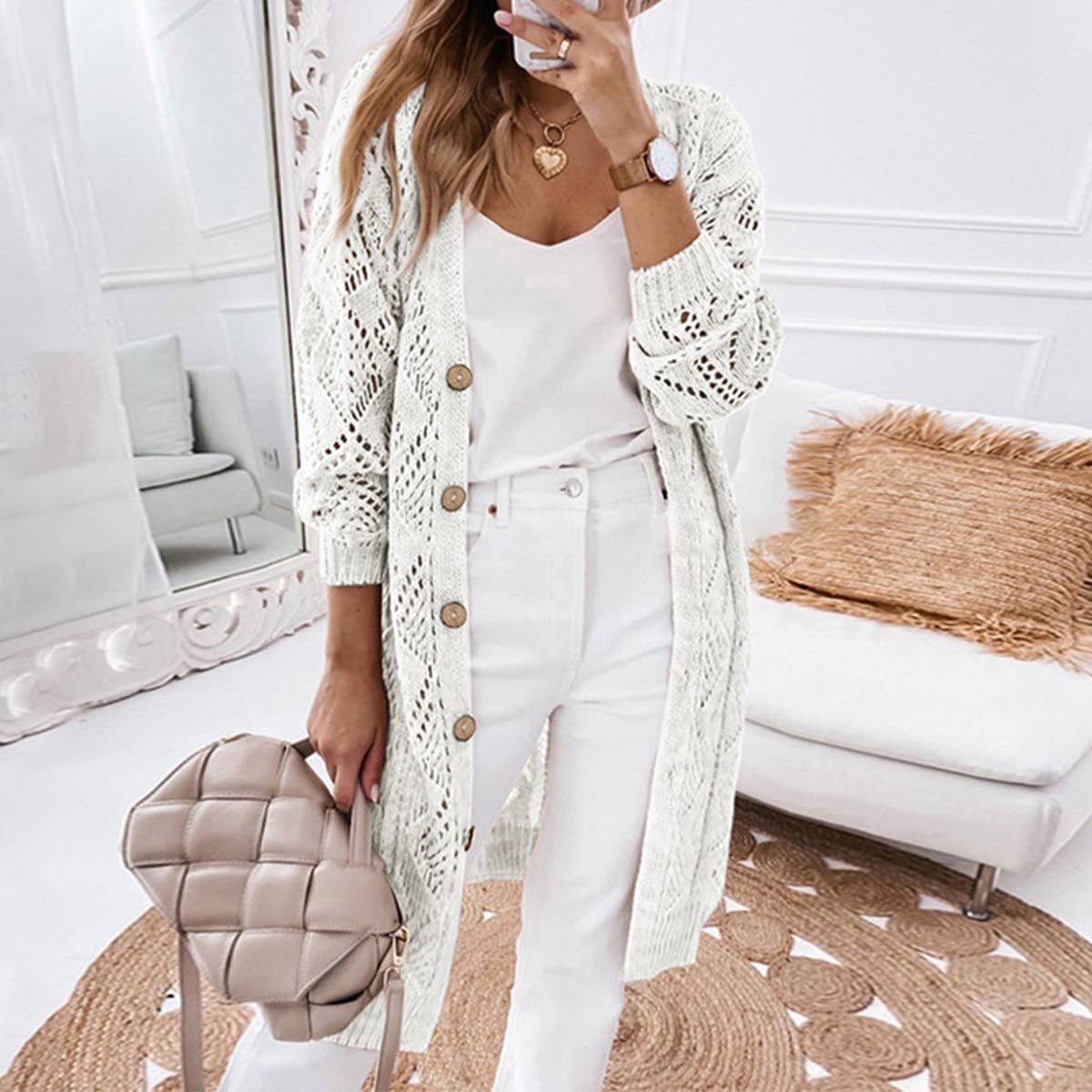 SINGLE BREASTED TWIST MID-LENGTH KNIT CARDIGAN