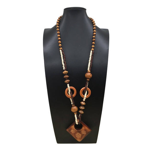 WOODEN BEADS CUBE HEART PRINT LONG NECKLACE_CWMM4918