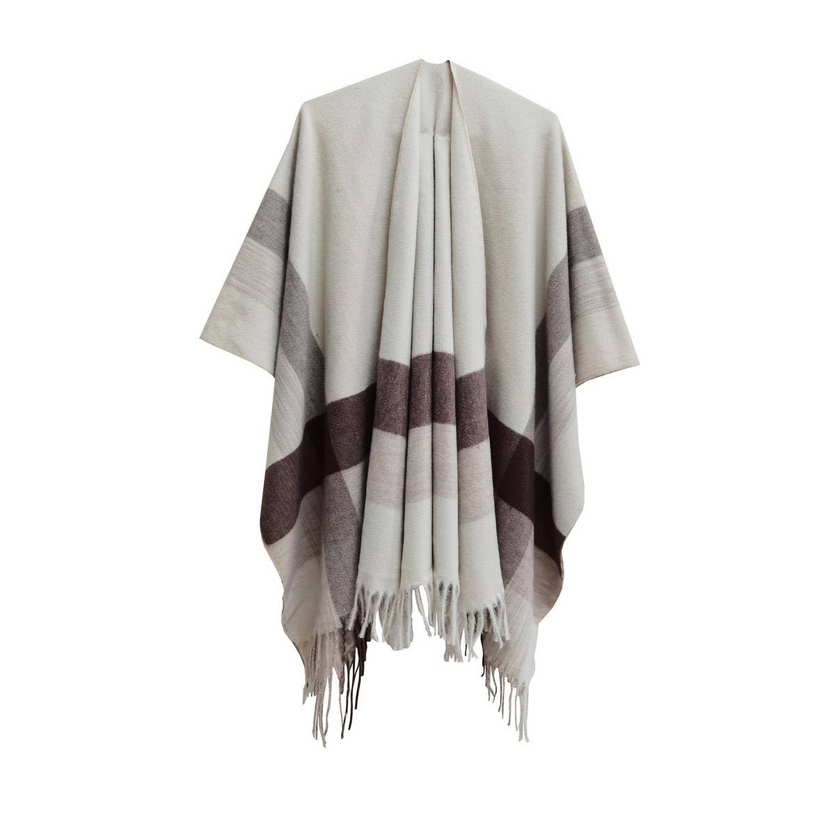 MONOCHROME STRIPED TASSEL WARM SHAWL CLOAK