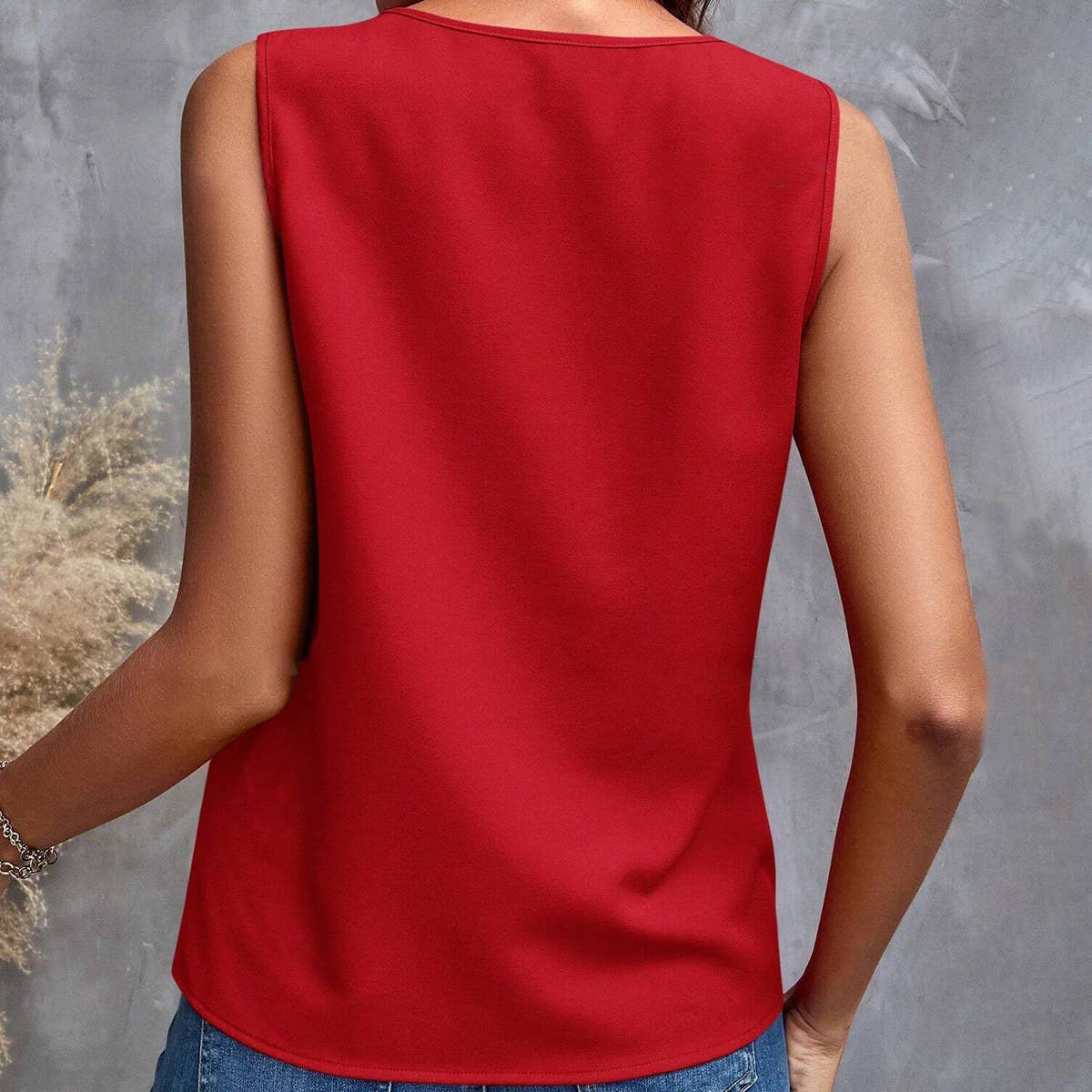 V-neck ruffled sleeveless top for women