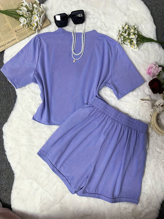 SHORT-SLEEVED, TIGHT-WAISTED AND SHORT PANTS SET_CWSTB00401