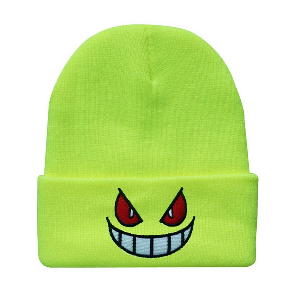 CWAH04354_EMBROIDERED CARTOON FACE KNIT BEANIE HAT