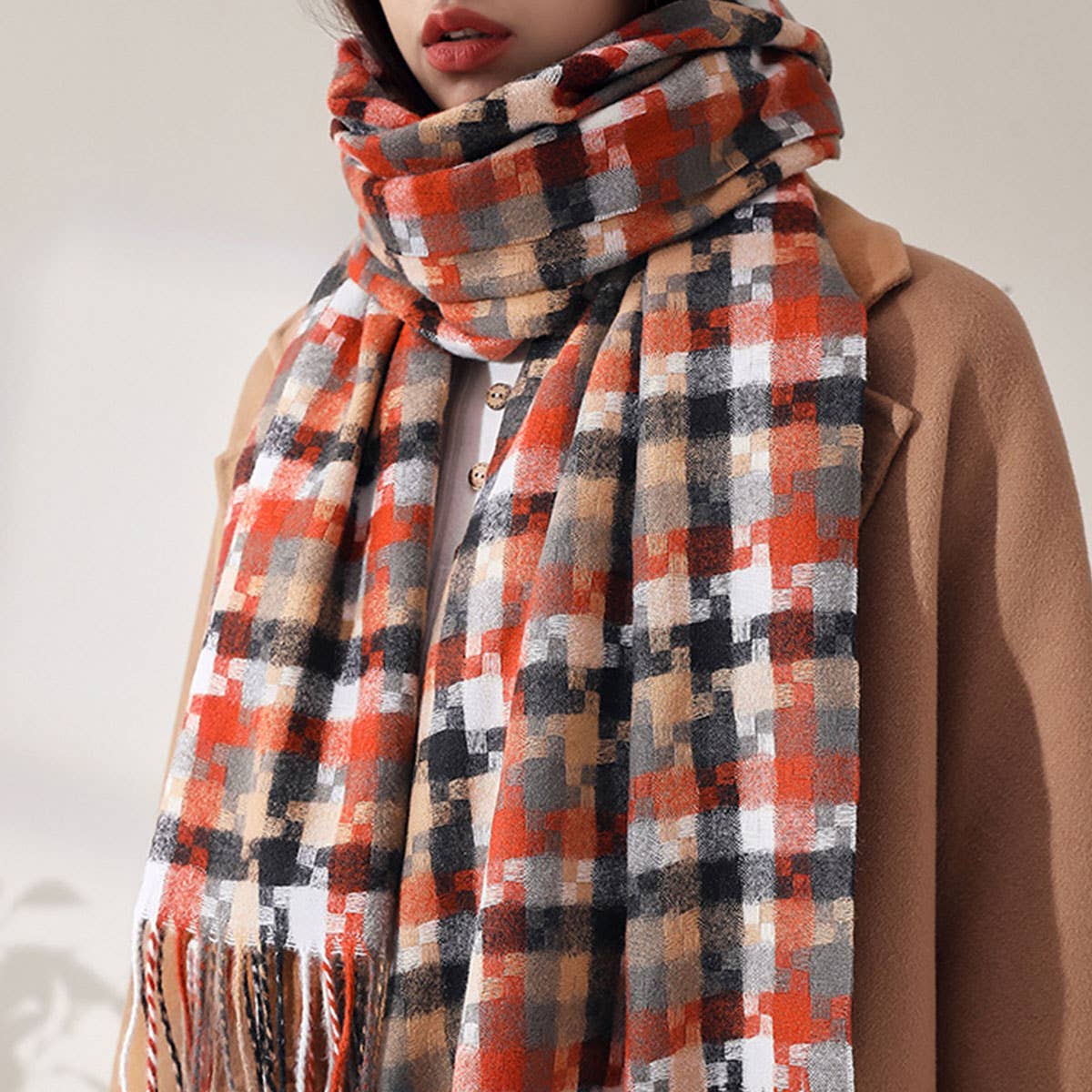 Plaid Fringe Scarf ??Trendy Winter Wrap_CWASC0199