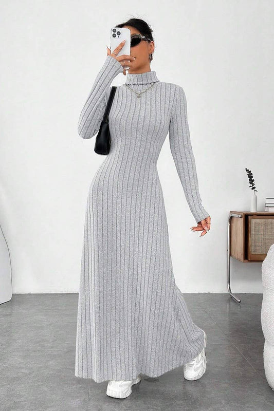 CWDMD00973_TEMPERAMENT SLIM HIGH COLLAR SOLID COLOR DRESS