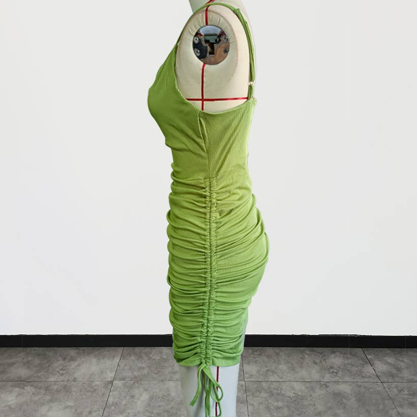 PLEATED SLEEVELESS HALTER DRESS WITH HIP WRAP