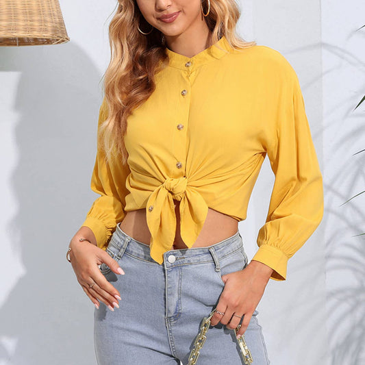 SOLID COLOR LONG SLEEVE SHIRT CARDIGAN TOP