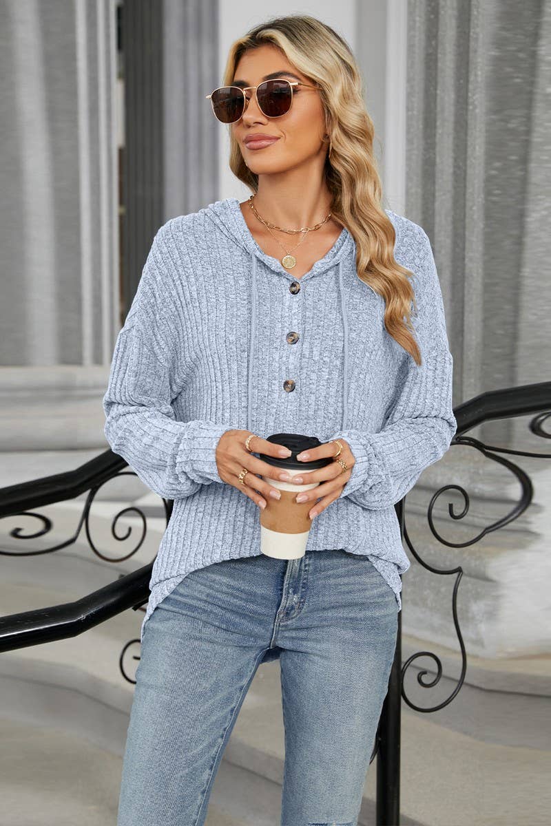 CWOHOL1093_SOLID COLOR HOODED BUTTON LOOSE SWEATSHIRT