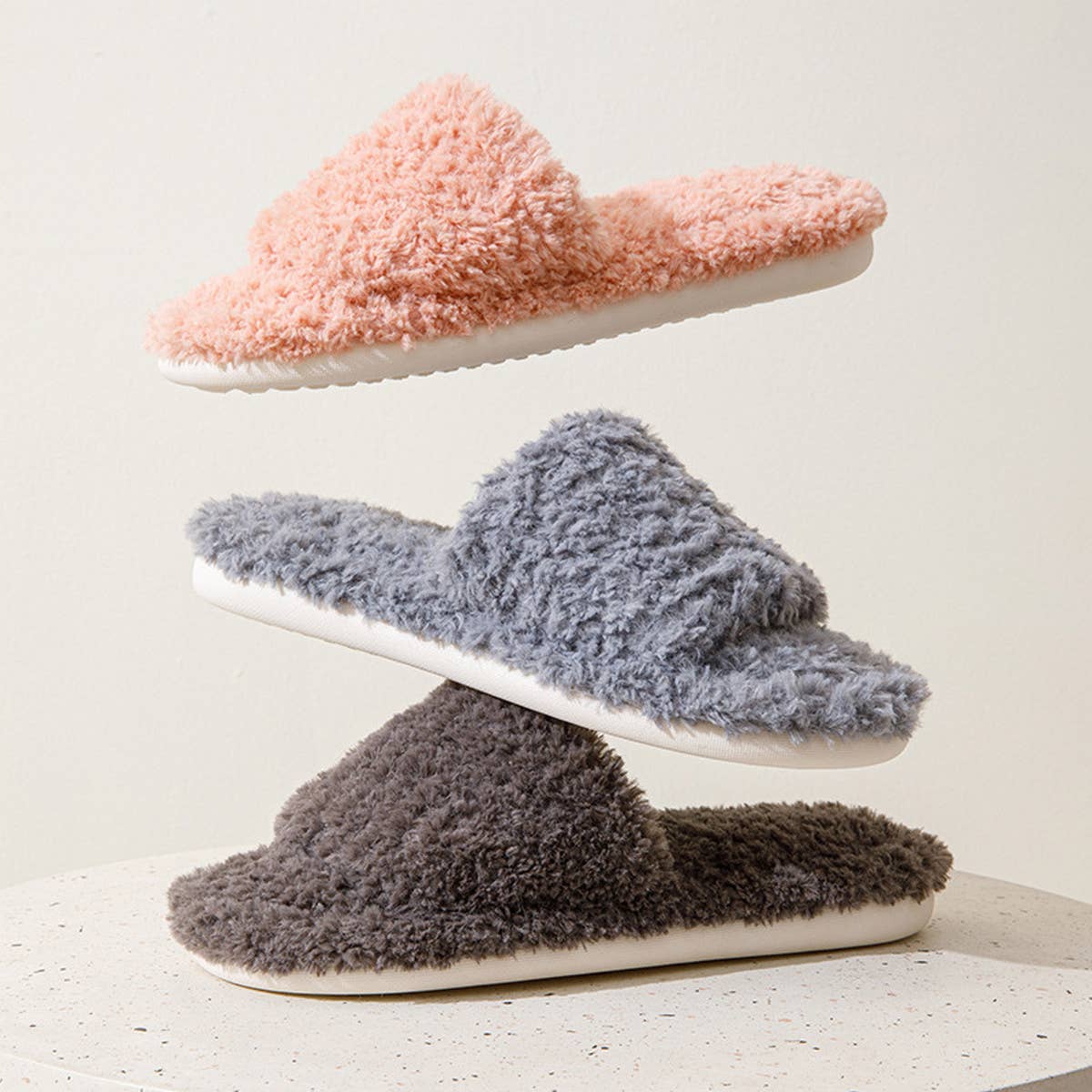 HOME SOLID COLOR CURLY COTTON SLIPPERS