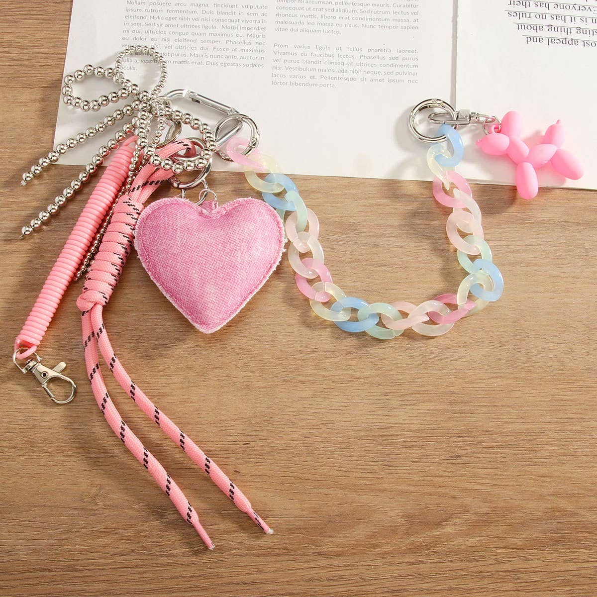 Pink Heart & Bow Keychain with Balloon Dog_CWMM7819