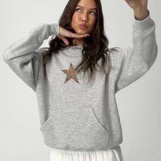 STAR LEOPARD PRINT LOOSE HOODIE HOODIE LADY