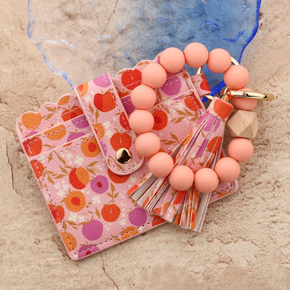 Ocean Print Fruit Card Wallet with Bead Keychain_CUAB00440