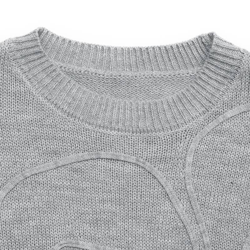 Three-dimensional floral round-neck sweater