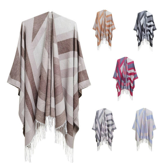 GEOMETRIC TASSEL SPLIT WARM SHAWL