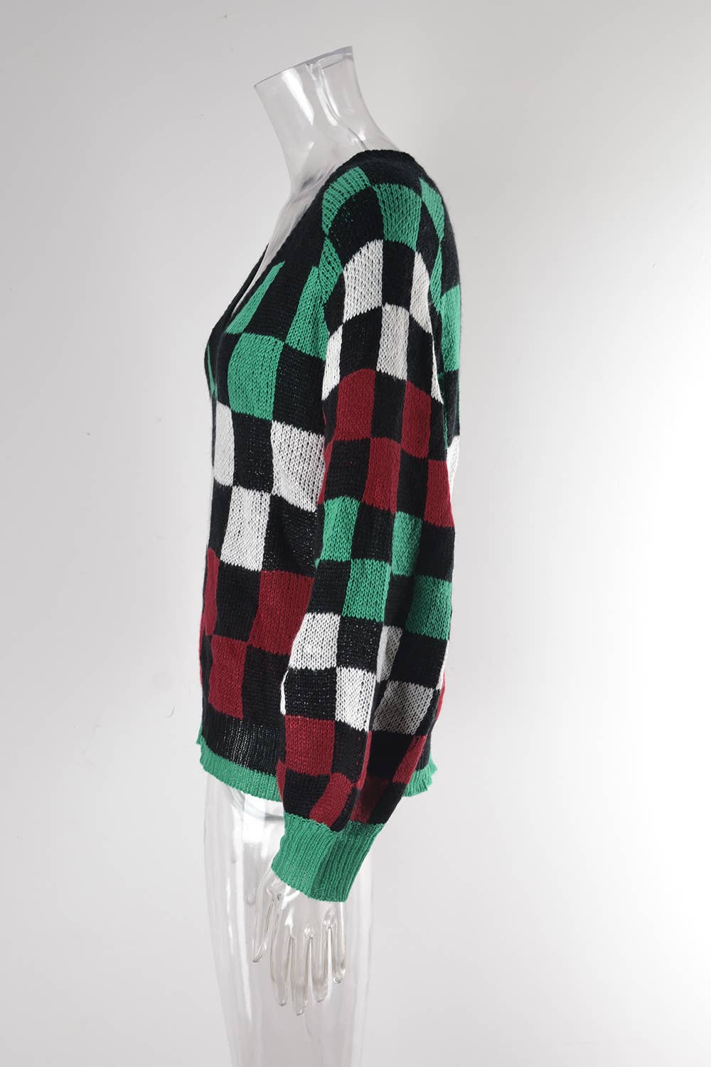 V-NECK PLAID PLUS-SIZE SWEATER PULLOVER