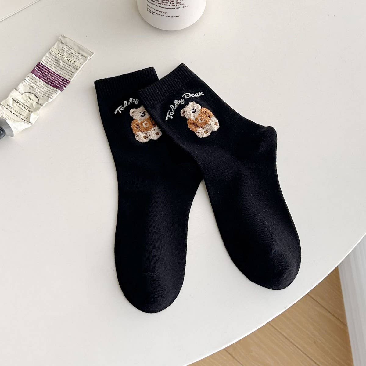 Cute Bear Pattern Cotton Crew Socks for Womens