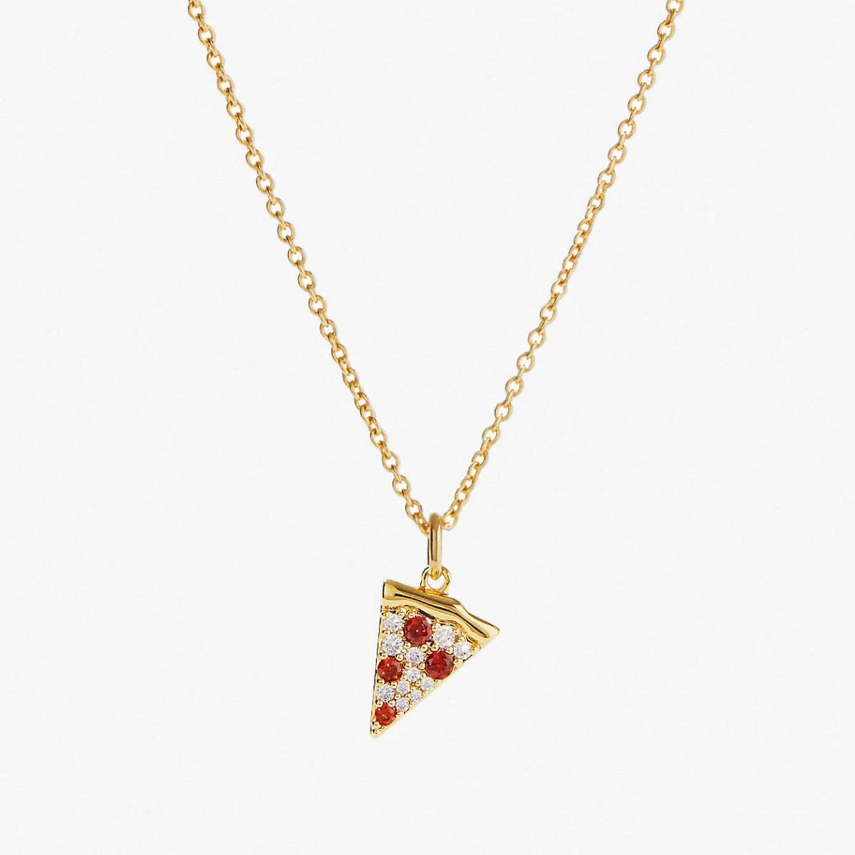 Personalized red zircon pizza necklace_CWMM5310