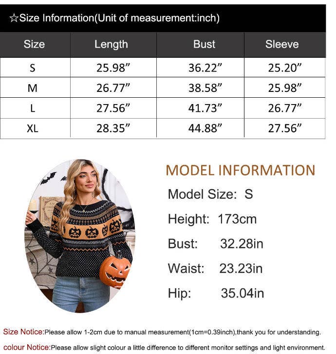 CWOSWL07354_HALLOWEEN PUMPKIN EMBROIDERED POLKA DOT SWEATER