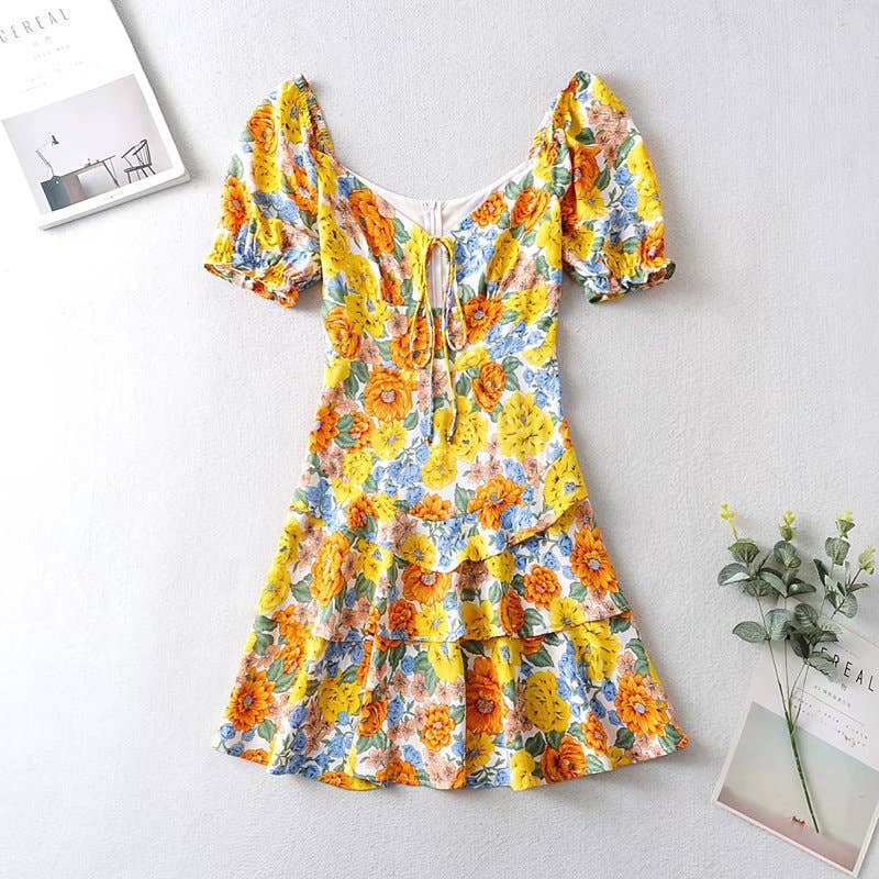 STYLISH SLIM SHORT SLEEVED LACE-UP FRONT DRESS