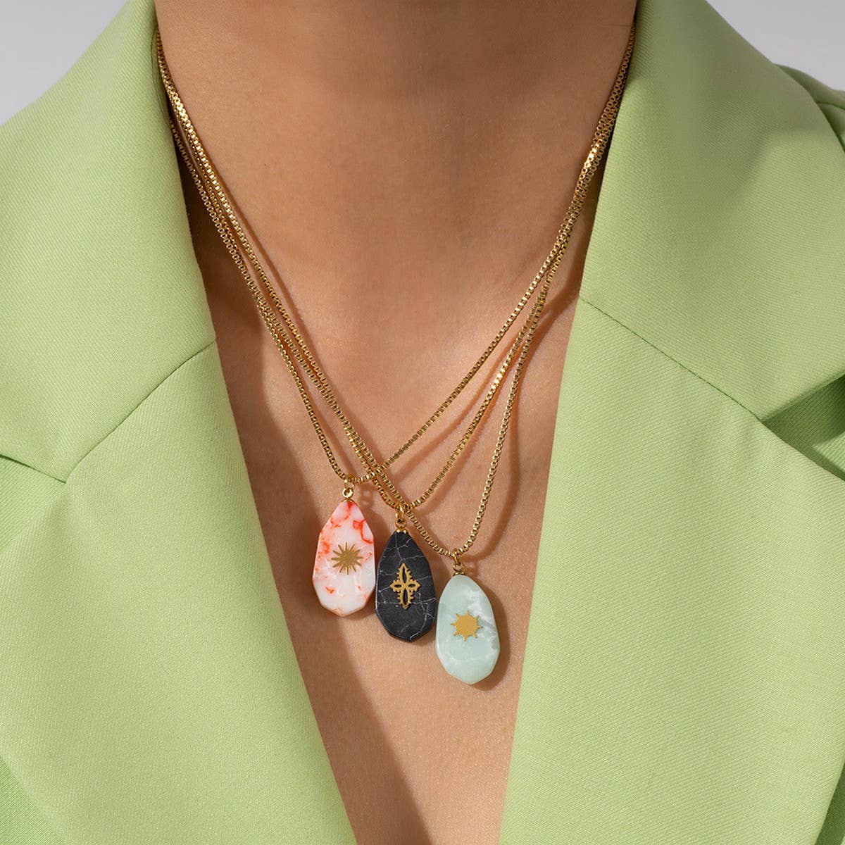 Vintage Steel Necklace & Earrings with Stone