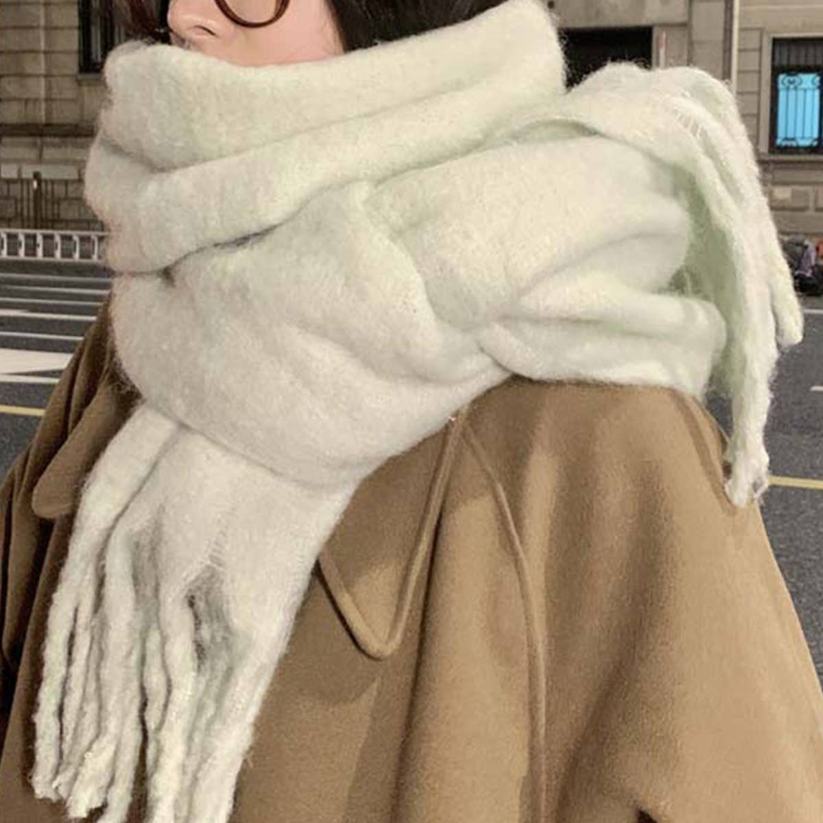 Thick Mohair Scarf - Winter Tassel Wrap for Women