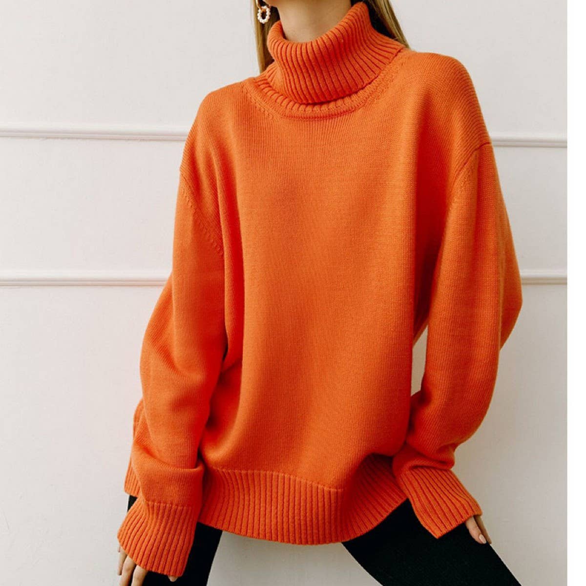 Women's Solid Turtleneck Knit Sweater