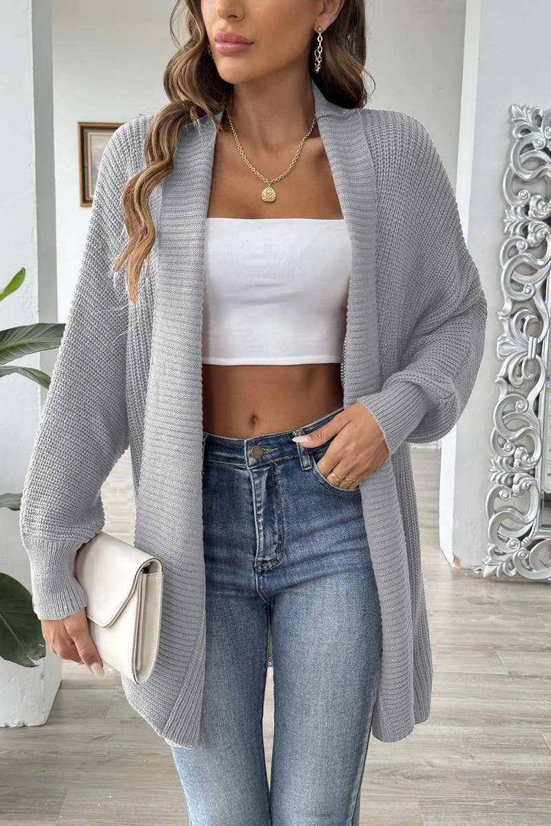 CWOSWL07338_WOMEN CASUAL LOOSE KNIT CARDIGAN SWEATER
