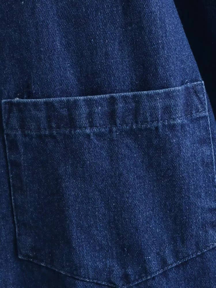 SOLID COLOR DENIM SHIRT WITH LAPEL BOW