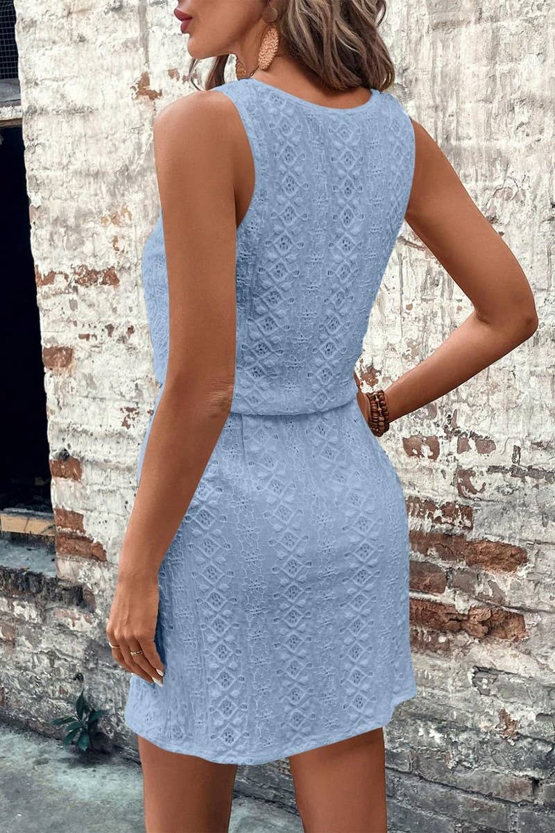 CWDMD4645_SQUARE NECK DRAWSTRING SLEEVELESS DRESS