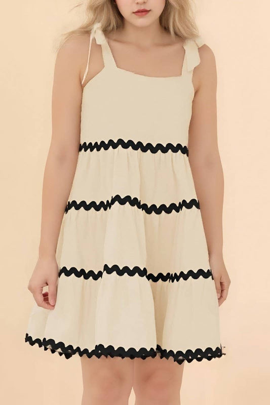 CWDHL1091_SUMMER STRAP PLEATED BACKLESS A-LINE DRESS