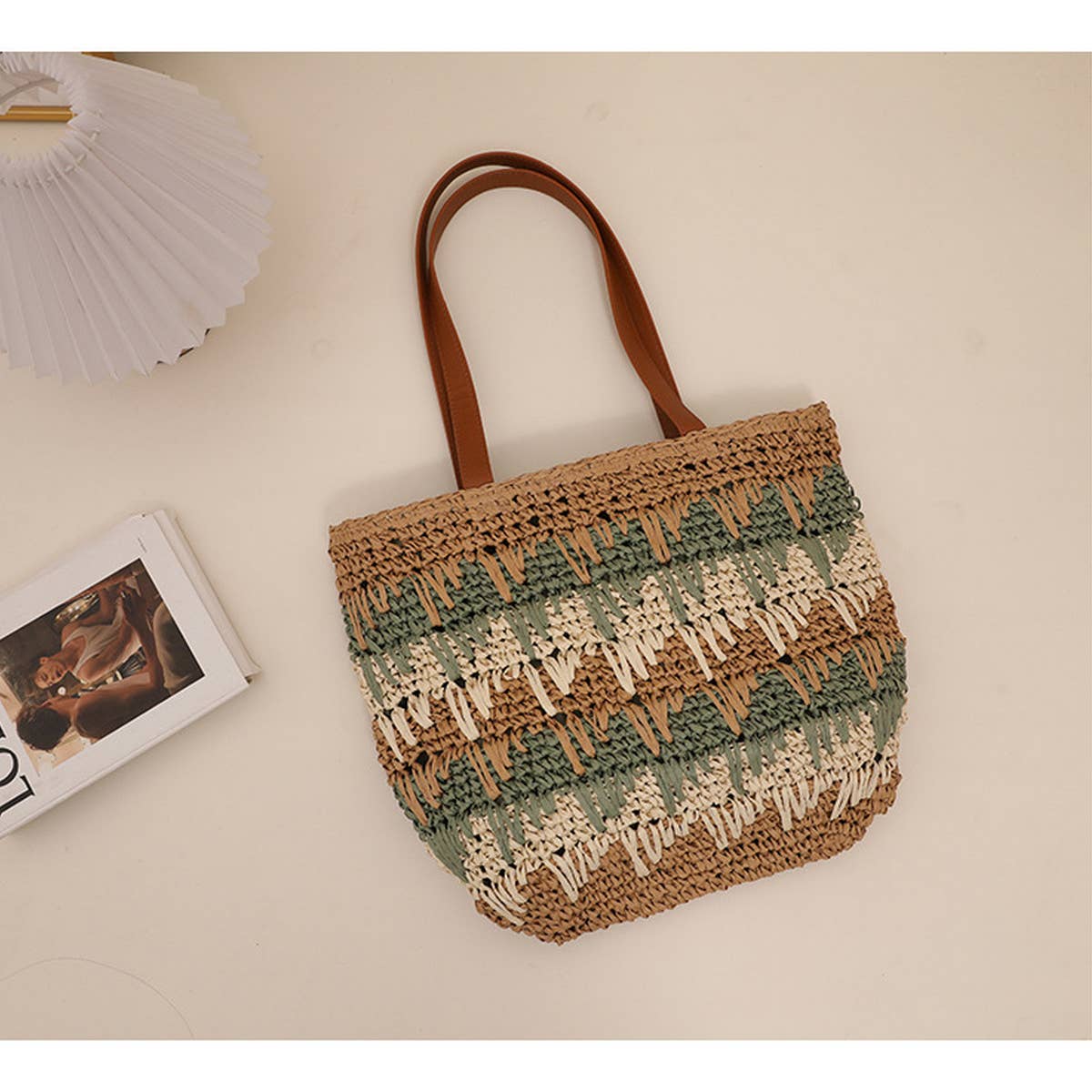 CASUAL CONTRAST COLOR HANDWOVEN BAG_CWAB1890