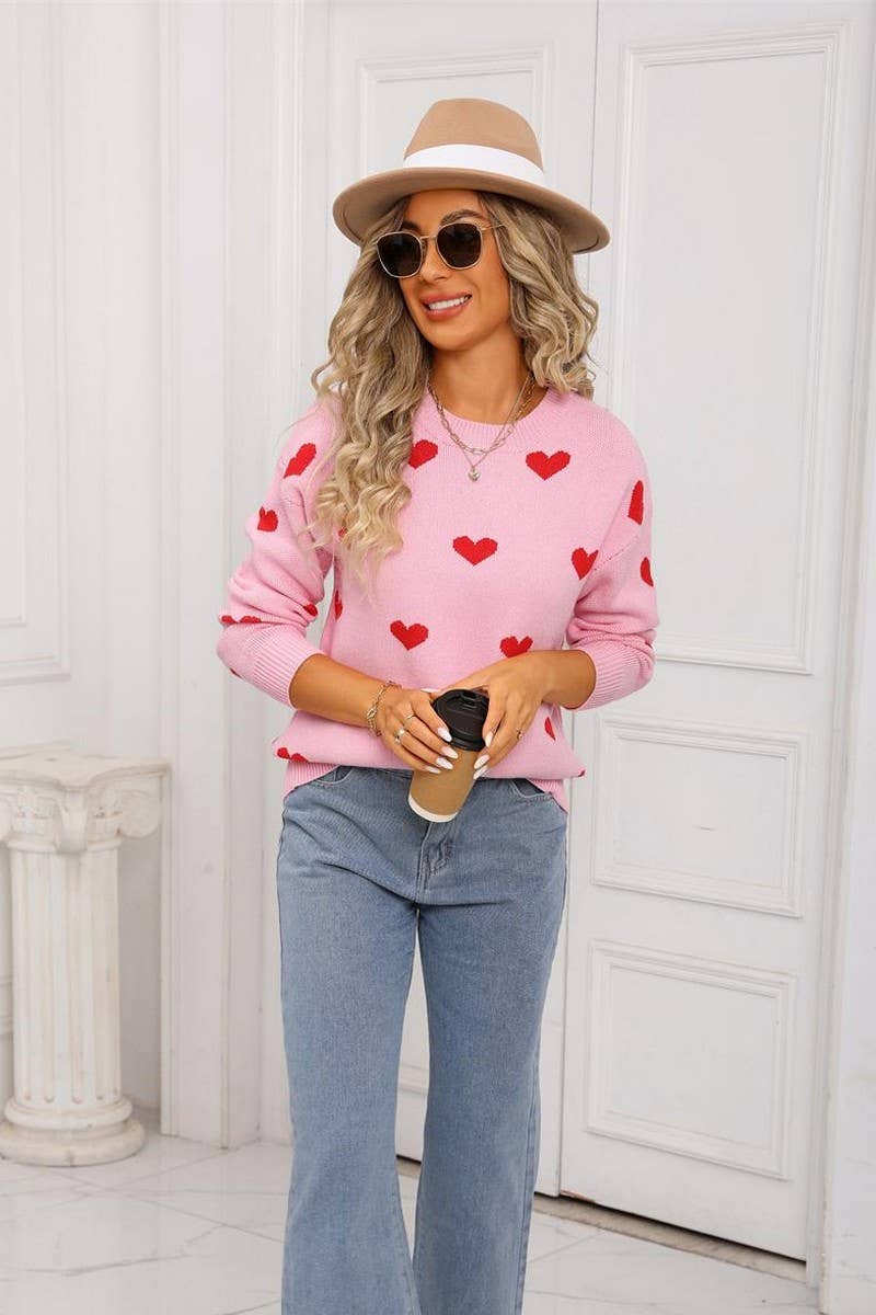 CWOSWL07578_PATCHWORK KNITTED VALENTINE'S DAY HEART SWEATER
