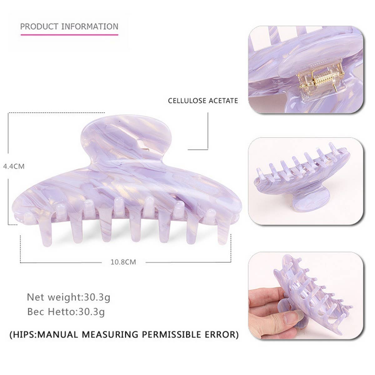 LARGE GRAB CLIP ACETATE SHARK CLIP HAIRPIN