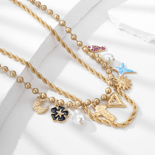 NEW FASHION MULTI-PENDANT VINTAGE NECKLACE