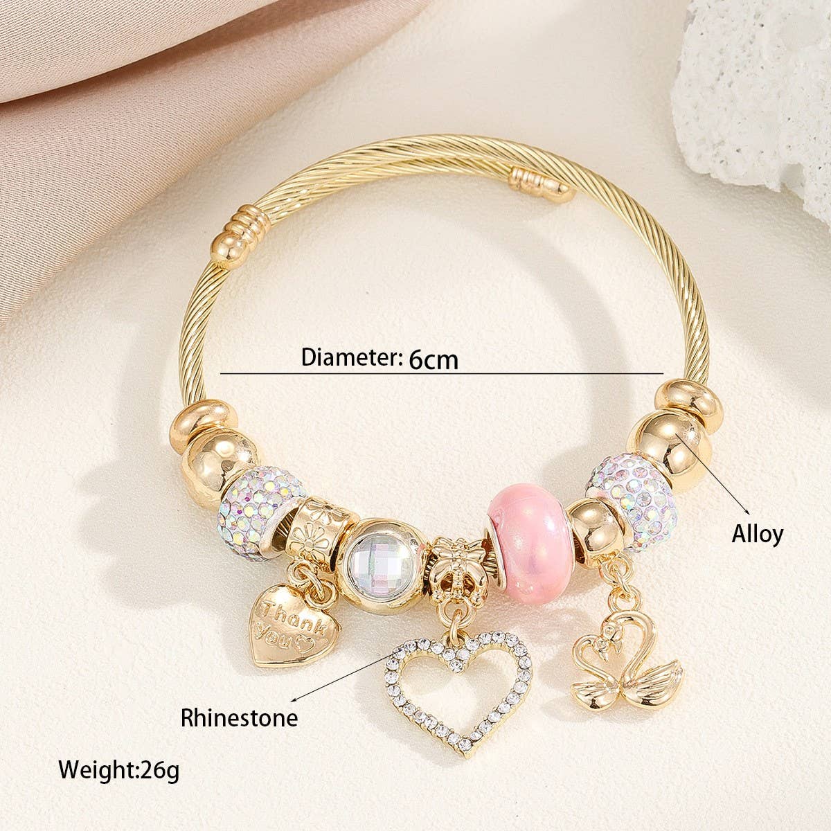 Trendy Beaded Bracelet with Bear Swan Heart