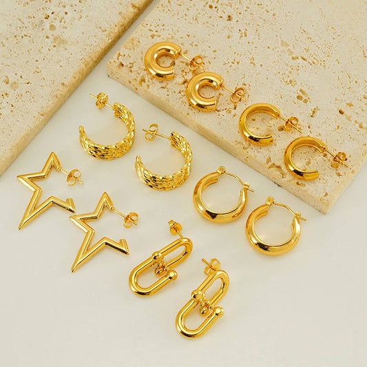 CWAJE1932_C Letter Woven Star Irregular Stud Earrings Gold