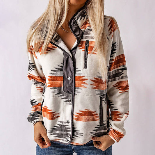 WESTERN PRINT FASHION WARM COLOR CARDIGAN JACKET