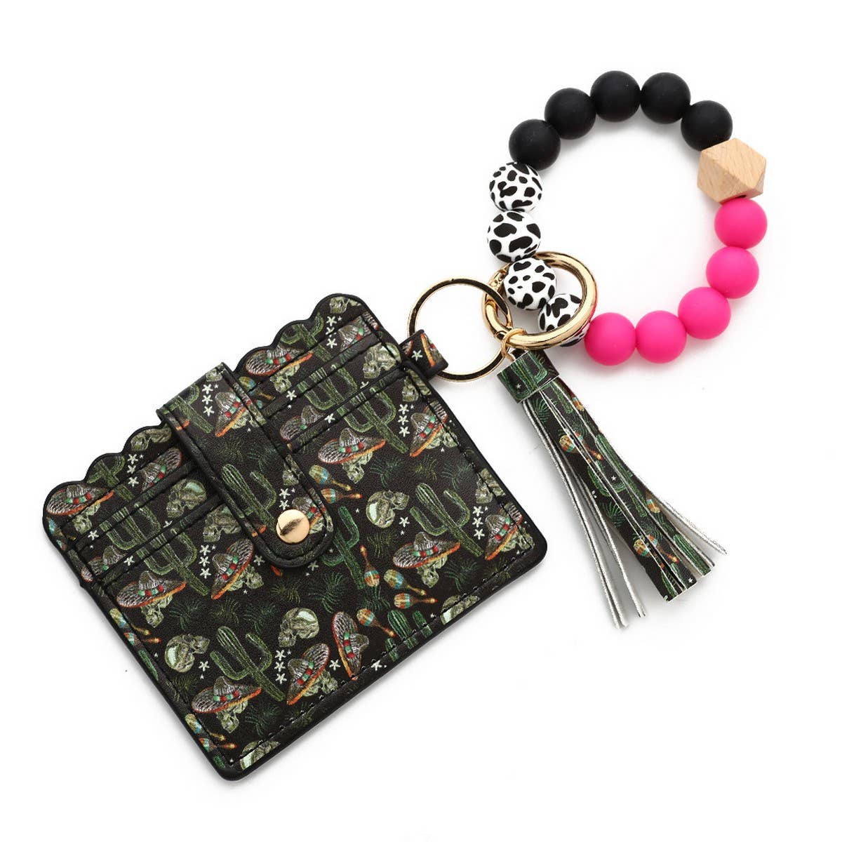 Western Bull Card Wallet with Beaded Keychain_CWAB4948