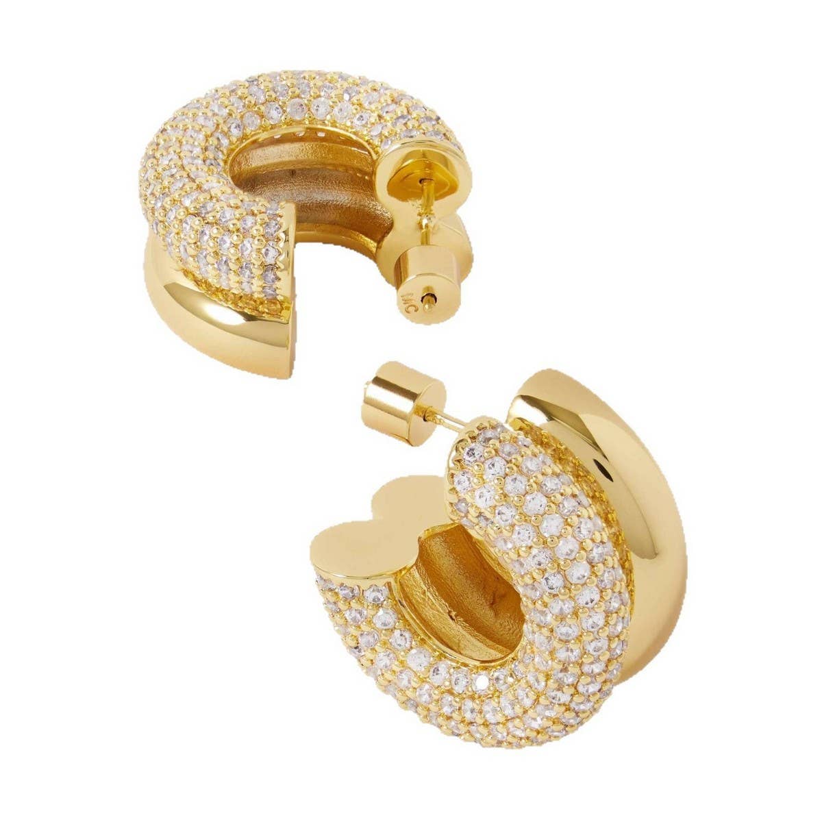 Elegant Double Hoop C-Shaped Zircon Stud Earrings