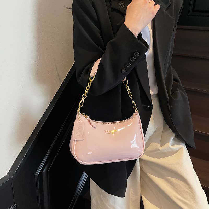 Simple PU leather glossy crossbody bag