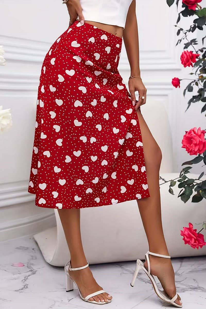 CWBMS0427_SUMMER POLKA DOT HEART SLIT A-LINE SKIRT