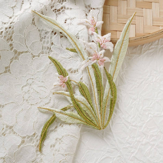 Orchid Embroidered Iron-On Patch for Stain Repair_CWMM5924