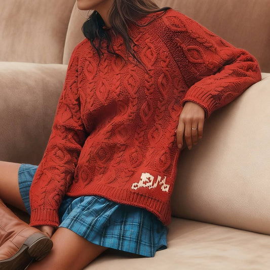 Twist round neck long sleeve knit loose sweater