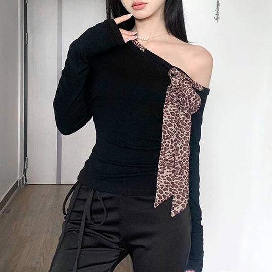 LEOPARD-PRINT LACE-UP WITH DIAGONAL SHOULDER BASE