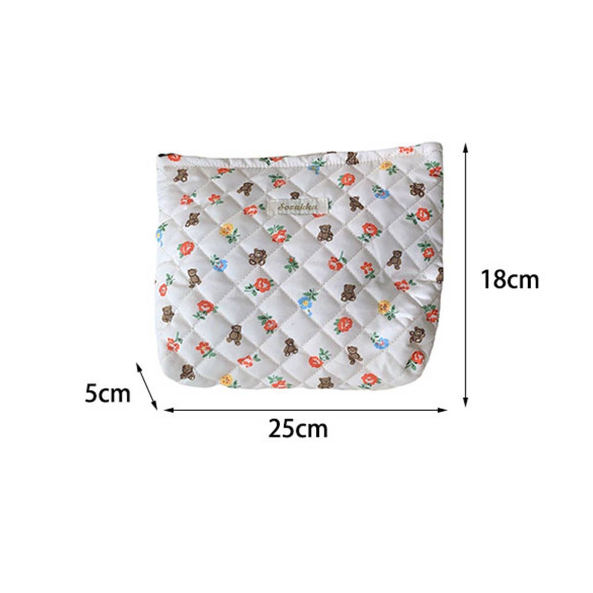 CWAB5816_CARTOON FLOWER BEAR QUILTED LINED CLUTCH