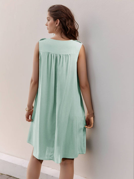 Pleated solid color loose mid-length dress