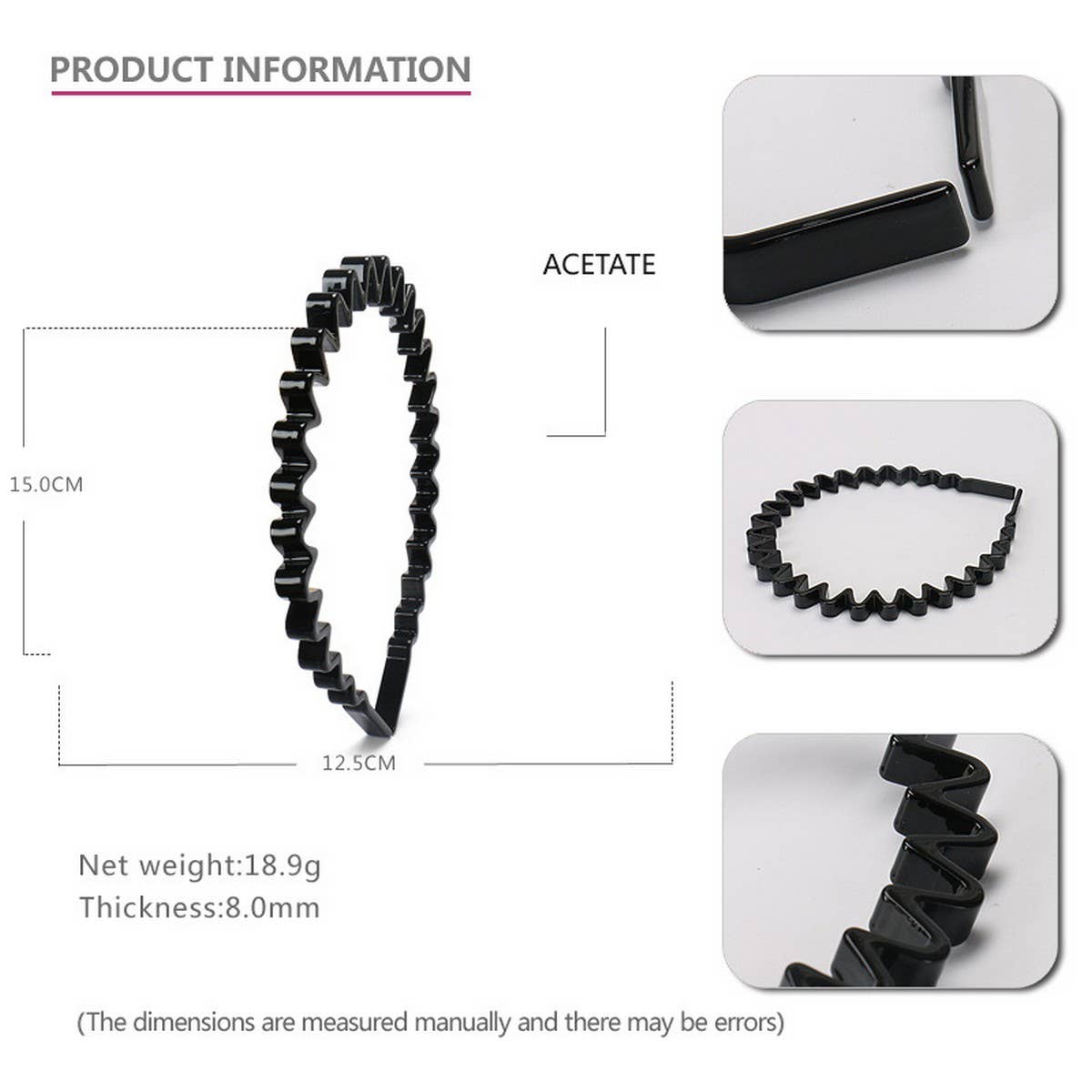 ACETATE SHEET 8MM THICK WAVE HEADBAND_CWAHA4344