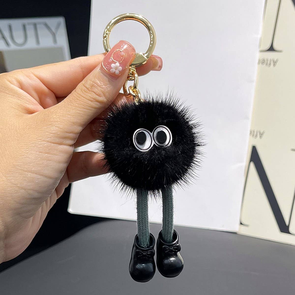 CUTE FUR BRIQUETTES CAR KEYCHAIN BAG PENDANT