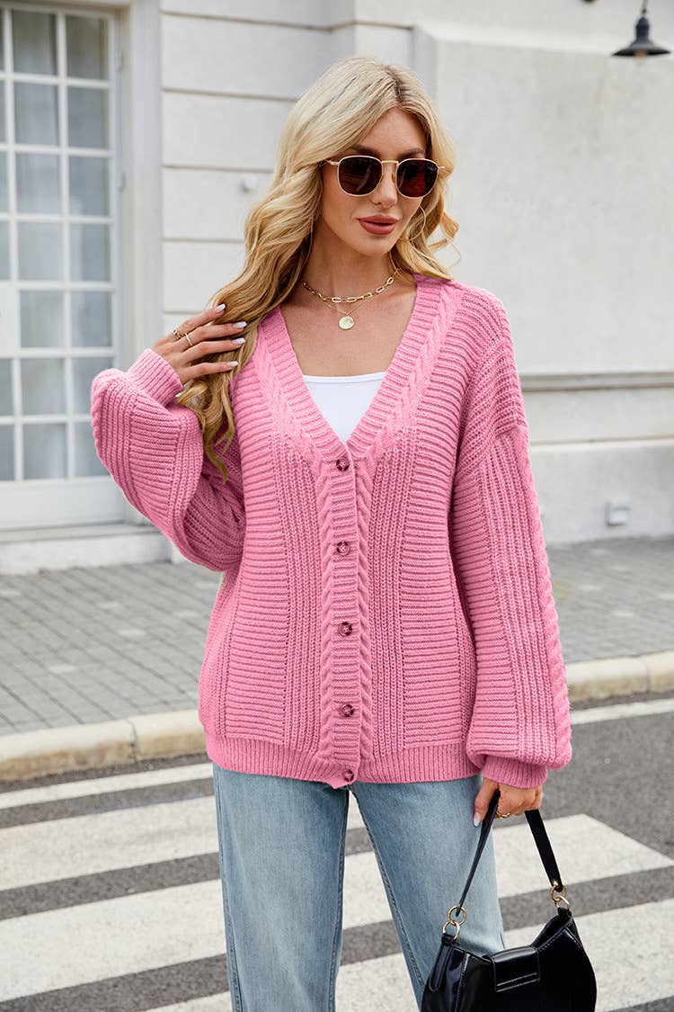 V-neck buttoned single-breasted knitted cardigan