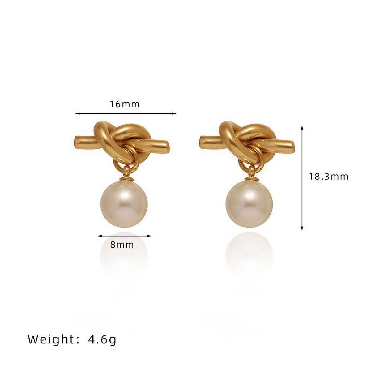 Rope Knot Grey Pearl Stud Earrings Gold White